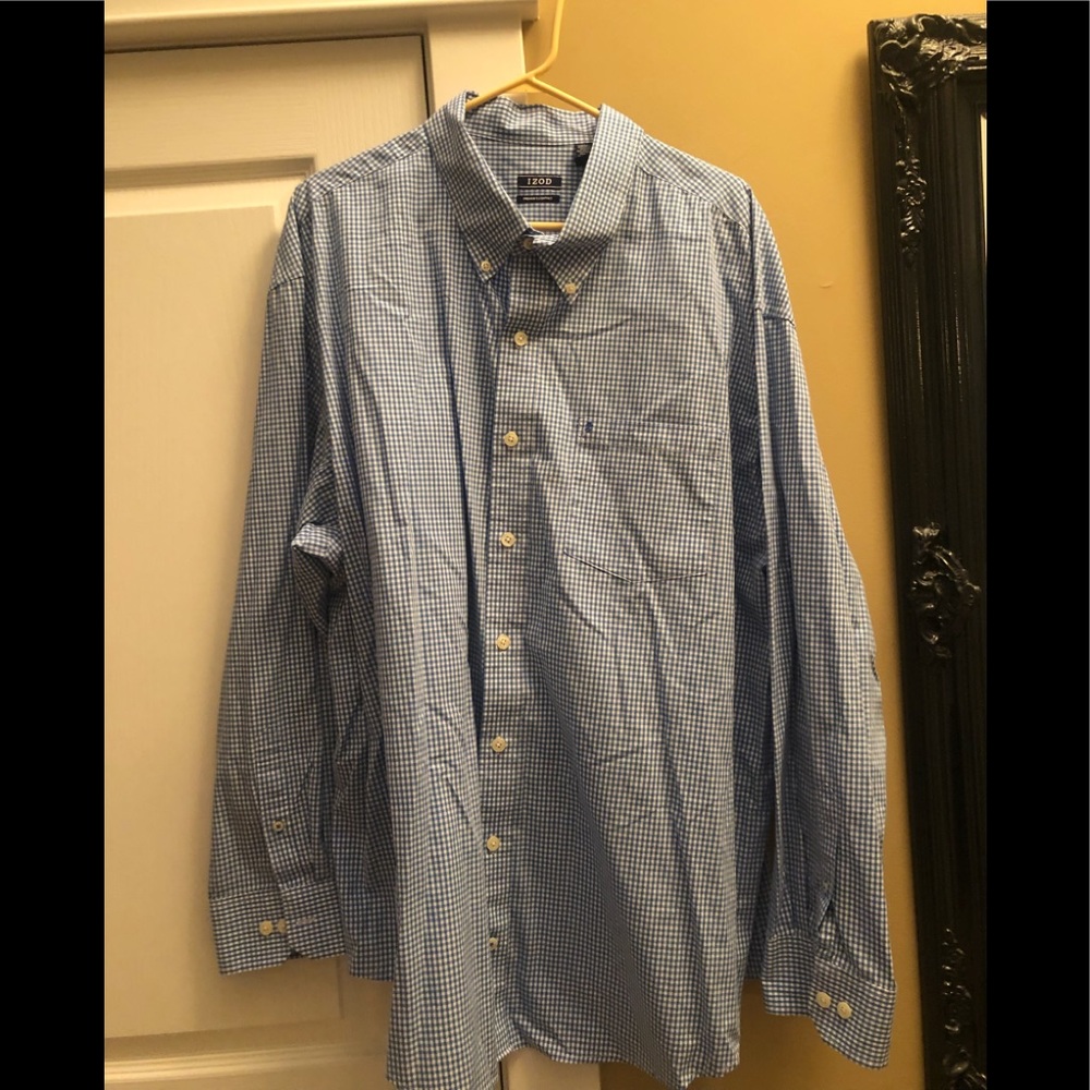 IZOD mens dress shirt. Blue/white check. 3XL